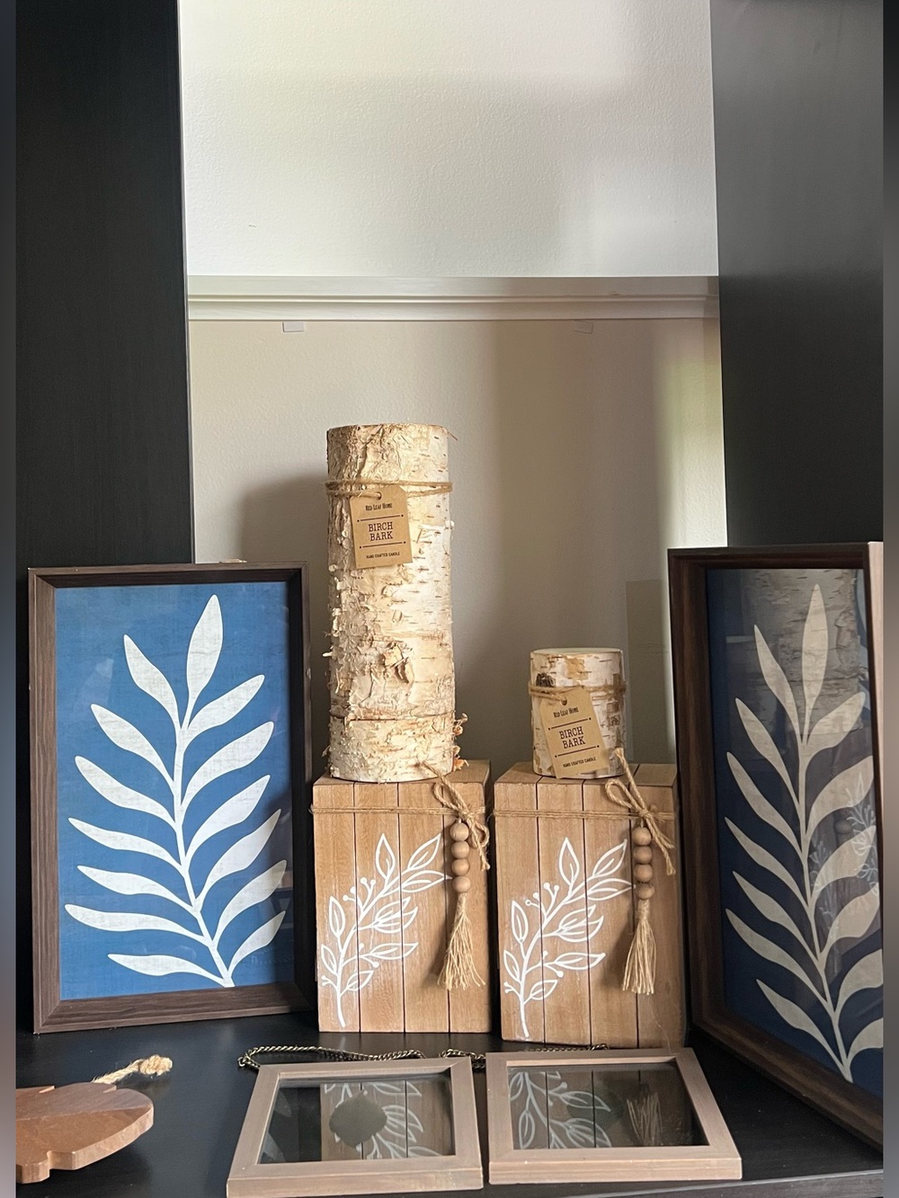 8 PC Home Decor Birch Bark Decorative Candles & Wood Blocks Set - Neutral